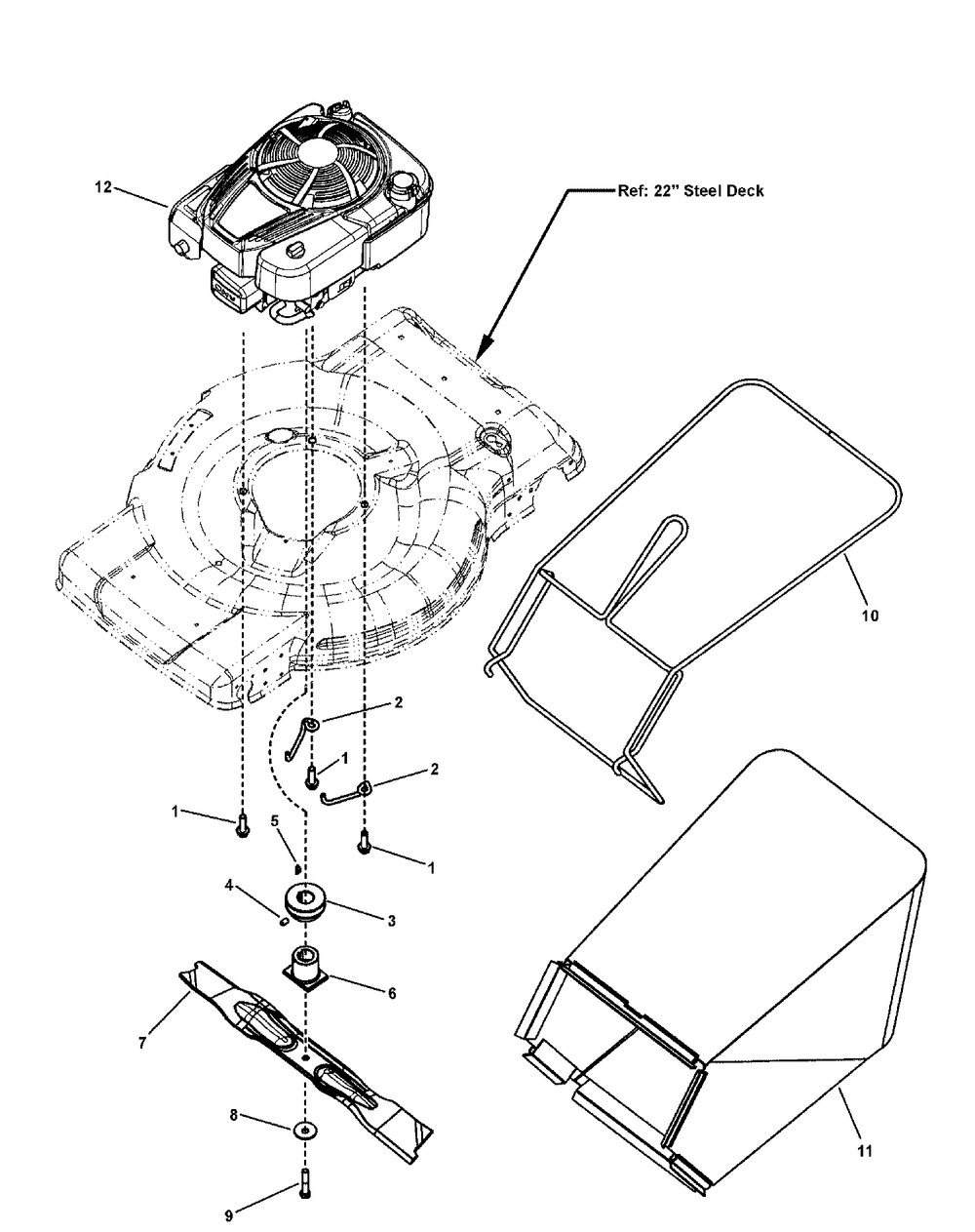 Group, Engine, Blade And Grass Bag Group Diagram and Parts List for 7800668-LP7800668-JM46 2010 Briggs and Stratton Lawn Mower